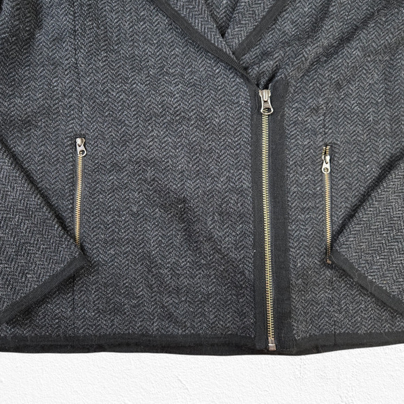 Tahari Gray Herringbone Asymmetrical Zip Wool Blend Moto Jacket Size Large - Picture 4 of 7